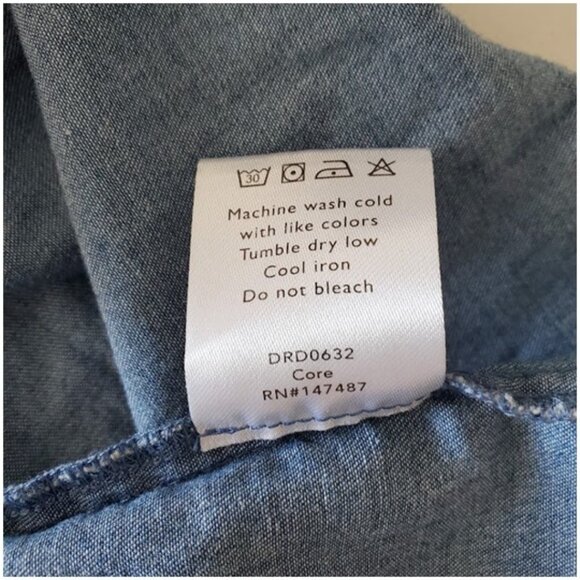 Draper James Chambray Tiered Long Sleeve Blue Shift Dress Mini Sz L Cottagecore - Picture 12 of 12